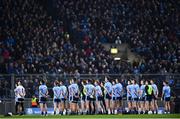 25 January 2020; Dublin players stand for Amhrán na bhFiann, in front of Hill 16, ahead of the Allianz Football League Division 1 Round 1 match between Dublin and Kerry at Croke Park in Dublin. Photo by Ben McShane/Sportsfile
