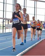 26 January 2020; Jo Keane of Ennis Track AC, Clare, competes in the Women's 800m event during the AAI National Indoor League Round 2 at AIT Indoor Arena in Athlone, Westmeath. Photo by Ben McShane/Sportsfile