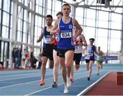 26 January 2020; Darragh Carroll of Tullamore Harriers AC, Offaly, leads the Men's 800m event during the AAI National Indoor League Round 2 at AIT Indoor Arena in Athlone, Westmeath. Photo by Ben McShane/Sportsfile