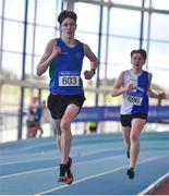 26 January 2020; Joe Fogarty of Celtic DCH AC, Dublin, competes in the Men's 800m event during the AAI National Indoor League Round 2 at AIT Indoor Arena in Athlone, Westmeath. Photo by Ben McShane/Sportsfile