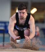 26 January 2020; Conor Wilson of Menapians AC, Wexford, competes in the Men's Triple Jump event during the AAI National Indoor League Round 2 at AIT Indoor Arena in Athlone, Westmeath. Photo by Ben McShane/Sportsfile