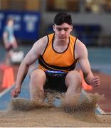 26 January 2020; Cathal Scanlon of Leevale AC, Cork, competes in the Men's Triple Jump event during the AAI National Indoor League Round 2 at AIT Indoor Arena in Athlone, Westmeath. Photo by Ben McShane/Sportsfile