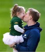 28 January 2020; Irish soccer star James McClean is pictured with his 2 year old daughter Willow at the unveiling of Aviva’s new Sensory Hub in Aviva Stadium. Aviva, Ireland’s largest insurer, and proud sponsors of the home of Irish rugby and soccer launched the initiative to make Aviva Stadium a more inclusive space for people with additional sensory needs. The state-of-the-art sensory booth is free for any fan to use during their visit to Aviva Stadium. For more information follow Aviva on Instagram, Twitter, and Facebook or visit www.aviva.ie/sponsorship. Photo by Ramsey Cardy/Sportsfile