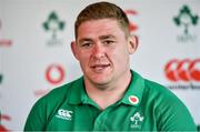 28 January 2020; Tadhg Furlong during an Ireland Rugby press conference at The Campus in Quinta da Lago, Portugal. Photo by Brendan Moran/Sportsfile