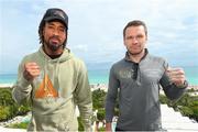 27 January 2020; WBO middleweight champion Demetrius Andrade and challenger Luke Keeler face off on the penthouse deck of the Nautilus by Arlo hotel in Miami Beach, Florida, USA. The two will meet in the main event of the January 30th Matchroom Boxing USA card at The Meridian. Photo by Ed Mulholland/Matchroom Boxing USA via Sportsfile