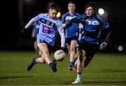 28 January 2020; Padraig Purcell of UCD in action against Simon Murphy of Maynooth during the Freshers A Football Championship Round 2 match between UCD and Maynooth at UCD Belfield in Dublin. Photo by Matt Browne/Sportsfile