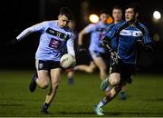 28 January 2020; Padraig Purcell of UCD in action against Simon Murphy of Maynooth during the Freshers A Football Championship Round 2 match between UCD and Maynooth at UCD Belfield in Dublin. Photo by Matt Browne/Sportsfile
