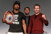 28 January 2020; WBO middleweight champion Demetrius Andrade and Luke Keeler pose after the final press conference for the January 30, 2020 Matchroom Boxing USA show at the Meridian at Island Gardens in Miami, Florida, USA. Photo by Ed Mulholland/Matchroom Boxing USA via Sportsfile