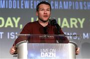 28 January 2020; Luke Keeler speaking at the final press conference for the January 30, 2020 Matchroom Boxing USA show at the Meridian at Island Gardens in Miami, Florida, USA. Photo by Ed Mulholland/Matchroom Boxing USA via Sportsfile