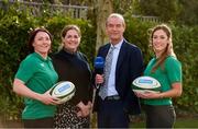 29 January 2020; Presenters Daire O'Brien and Fiona Coghlan with Ireland players Lindsay Peat, left, and Eimear Considine in attendance during the launch of RTÉ's Six Nations Coverage at the RTÉ Television Centre in Dublin. Photo by Matt Browne/Sportsfile