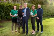 29 January 2020; Presenters Daire O'Brien and Fiona Coghlan with Ireland players Lindsay Peat, left, Eimear Considine and head coach Adam Greggs in attendance during the launch of RTÉ's Six Nations Coverage at the RTÉ Television Centre in Dublin. Photo by Matt Browne/Sportsfile