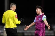28 January 2020; Sean Brennan of Drogheda United protests to referee Ben Connolly during the pre-season friendly match between Drogheda United and Bohemians at United Park in Drogheda, Co Louth. Photo by Eóin Noonan/Sportsfile