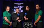 29 January 2020; Presenters Eddie O'Sullivan and Fiona Coghlan with Ireland players Lindsay Peat, left, and Eimear Considine in attendance during the launch of RTÉ's Six Nations Coverage at the RTÉ Television Centre in Dublin. Photo by Matt Browne/Sportsfile