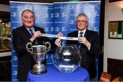 29 January 2020; Leinster Rugby Senior Vice President John Walsh, left, and Leinster Rugby President Robert Deacon in attendance during the Bank of Ireland Leinster Rugby Metropolitan Cup Draw 2020 at Energia Park in Donnybrook, Dublin. Photo by Matt Browne/Sportsfile