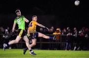 29 January 2020; Shane Carthy of DCU Dóchas Éireann kicks a point during the Sigerson Cup Final match between DCU Dóchas Éireann and IT Carlow at Dublin City University Sportsgrounds in Glasnevin, Dublin. Photo by Seb Daly/Sportsfile