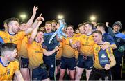 29 January 2020; DCU Dóchas Éireann captain Brendan McCole, centre, celebrates with team-mates following his side's victory of the Sigerson Cup Final match between DCU Dóchas Éireann and IT Carlow at Dublin City University Sportsgrounds in Glasnevin, Dublin. Photo by Seb Daly/Sportsfile