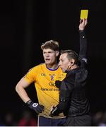 29 January 2020; Conor Morrison of DCU Dóchas Éireann receives a yellow card from referee Derek O'Mahony during the Sigerson Cup Final match between DCU Dóchas Éireann and IT Carlow at Dublin City University Sportsgrounds in Glasnevin, Dublin. Photo by Seb Daly/Sportsfile