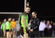 29 January 2020; Niall Hughes of IT Carlow receives a black card from referee Derek O'Mahony during the Sigerson Cup Final match between DCU Dóchas Éireann and IT Carlow at Dublin City University Sportsgrounds in Glasnevin, Dublin. Photo by Seb Daly/Sportsfile