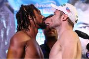 29 January 29 2020; WBO middleweight champion Demetrius Andrade and challenger Luke Keeler pose after weighing in for the January 30th Matchroom Boxing USA card at The Meridian in Miami, Florida, USA. Photo by Ed Mulholland/Matchroom Boxing USA via Sportsfile