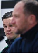 30 January 2020; Captain Jonathan Sexton watches assistant coach Mike Catt during an Ireland Rugby press conference at the IRFU High Performance Centre in Abbotstown, Dublin. Photo by Brendan Moran/Sportsfile