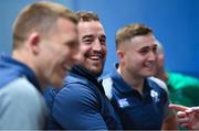 30 January 2020; Rob Herring, alongside team-mates Andrew Conway, left, and Jordan Larmour prior to an Ireland Rugby press conference at the IRFU High Performance Centre in Abbotstown, Dublin. Photo by Brendan Moran/Sportsfile