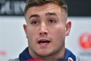 30 January 2020; Jordan Larmour during an Ireland Rugby press conference at the IRFU High Performance Centre in Abbotstown, Dublin. Photo by Brendan Moran/Sportsfile