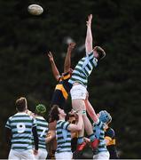 30 January 2020; Max Merren of St Gerard’s School takes the ball in the lineout against Alex Walsh of Kings Hospital during the Bank of Ireland Leinster Schools Senior Cup First Round match between St Gerard’s School and Kings Hospital at Templeville Road in Dublin. Photo by Matt Browne/Sportsfile