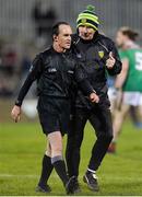 25 January 2020; Donegal manager Declan Bonner speaks to referee David Coldrick as he comes off the field after the Allianz Football League Division 1 Round 1 match between Donegal and Mayo at MacCumhaill Park in Ballybofey, Donegal. Photo by Oliver McVeigh/Sportsfile