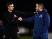 30 January 2020; Daniel Kelly of Dundalk and Drogheda United manager Tim Clancy prior to the Jim Malone Cup match between Dundalk and Drogheda United at Oriel Park in Dundalk, Co Louth. Photo by Harry Murphy/Sportsfile