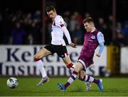 30 January 2020; Derek Prendergast of Drogheda United in action against Daniel Kelly of Dundalk during the Jim Malone Cup match between Dundalk and Drogheda United at Oriel Park in Dundalk, Co Louth. Photo by Harry Murphy/Sportsfile