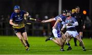 30 January 2020; John Donnelly of DCU Dóchas Éireann gets away from Calum Lyons and Tom Hayes of WIT during the Fitzgibbon Cup Quarter-Final match between DCU Dóchas Éireann and WIT at Dublin City University Sportsgrounds, Glasnevin, Dublin. Photo by Brendan Moran/Sportsfile