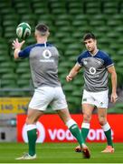 31 January 2020; Conor Murray, right, and John Cooney during an Ireland Rugby captain's run at the Aviva Stadium in Dublin. Photo by Seb Daly/Sportsfile