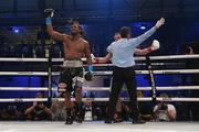 30 January 2020; Luke Keeler is stopped by the referee Telis Assimenios during the World Boxing Organisation World Middle Title fight with Demetrius Andrade at The Meridian at Island Gardens in Miami, Florida, USA. Photo by Melina Pizano/Matchroom Boxing USA via Sportsfile