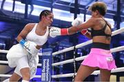 30 January 2020; Amanda Serrano, left, and Simone Da Silva during their Lightweight bout at The Meridian at Island Gardens in Miami, Florida, USA. Photo by Ed Mulholland/Matchroom Boxing USA via Sportsfile