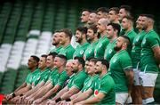 31 January 2020; The Ireland team pose for a team photograph during the Ireland Rugby captain's run at the Aviva Stadium in Dublin. Photo by Ramsey Cardy/Sportsfile