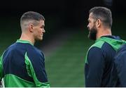 31 January 2020; Head coach Andy Farrell, right, in conversation with captain Jonathan Sexton during the Ireland Rugby captain's run at the Aviva Stadium in Dublin. Photo by Ramsey Cardy/Sportsfile