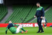31 January 2020; Captain Jonathan Sexton, left, in conversation with head coach Andy Farrell during the Ireland Rugby captain's run at the Aviva Stadium in Dublin. Photo by Ramsey Cardy/Sportsfile