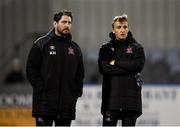 30 January 2020; Dundalk assistant head coach Ruaidhri Higgins, left, and Physiotherapist Danny Miller prior to the Jim Malone Cup match between Dundalk and Drogheda United at Oriel Park in Dundalk, Co Louth. Photo by Harry Murphy/Sportsfile