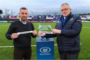 31 January 2020; Leinster Rugby Schools Committee Chairperson, Conor Montayne, left, and Leinster Rugby President, Robert Deacon, during the 2020 Bank of Ireland Leinster Rugby Schools Senior Cup Second Round Draw at Energia Park in Dublin. Photo by Matt Browne/Sportsfile