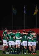 31 January 2020; Ireland players huddle during the U20 Six Nations Rugby Championship match between Ireland and Scotland at Irish Independent Park in Cork. Photo by Harry Murphy/Sportsfile