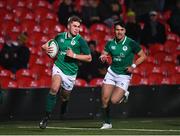 31 January 2020; Jack Crowley of Ireland on his way to scoring his side's third try during the U20 Six Nations Rugby Championship match between Ireland and Scotland at Irish Independent Park in Cork. Photo by Harry Murphy/Sportsfile