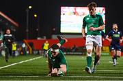31 January 2020; Thomas Ahern of Ireland goes over to score his side's fifth try during the U20 Six Nations Rugby Championship match between Ireland and Scotland at Irish Independent Park in Cork. Photo by Harry Murphy/Sportsfile