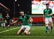 31 January 2020; Thomas Ahern of Ireland on his way to scoring his side's fifth try during the U20 Six Nations Rugby Championship match between Ireland and Scotland at Irish Independent Park in Cork. Photo by Harry Murphy/Sportsfile