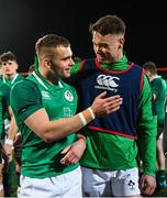31 January 2020; Oran McNulty and Joshua Dunne of Ireland embrace following the U20 Six Nations Rugby Championship match between Ireland and Scotland at Irish Independent Park in Cork. Photo by Harry Murphy/Sportsfile