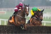 1 February 2020; Notebook, with Rachael Blackmore up, left, jumps the last on their way to winning The ERSG Arkle Novice Steeplechase from second place Cash Back, with Danny Mullins up, during Day One of the Dublin Racing Festival at Leopardstown Racecourse in Dublin. Photo by Matt Browne/Sportsfile