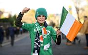 1 February 2020; Ireland supporter Tom Walsh, age 12, from Borris, Carlow, prior to the Guinness Six Nations Rugby Championship match between Ireland and Scotland at the Aviva Stadium in Dublin. Photo by Ramsey Cardy/Sportsfile