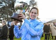 1 February 2020; Jockey Rachael Blackmore with the cup after winning the PCI Irish Champion Hurdle on Honeysuckle during Day One of the Dublin Racing Festival at Leopardstown Racecourse in Dublin. Photo by Matt Browne/Sportsfile