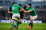 1 February 2020; Scott Cummings of Scotland is tackled by CJ Stander, left, and Caelan Doris of Ireland during the Guinness Six Nations Rugby Championship match between Ireland and Scotland at the Aviva Stadium in Dublin. Photo by Seb Daly/Sportsfile