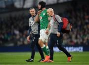 1 February 2020; Caelan Doris of Ireland leaves the field with medical staff following a head injury during the Guinness Six Nations Rugby Championship match between Ireland and Scotland at the Aviva Stadium in Dublin. Photo by Seb Daly/Sportsfile