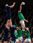1 February 2020; Iain Henderson of Ireland wins possession of a line-out against Nick Haining of Scotland during the Guinness Six Nations Rugby Championship match between Ireland and Scotland at the Aviva Stadium in Dublin. Photo by Brendan Moran/Sportsfile
